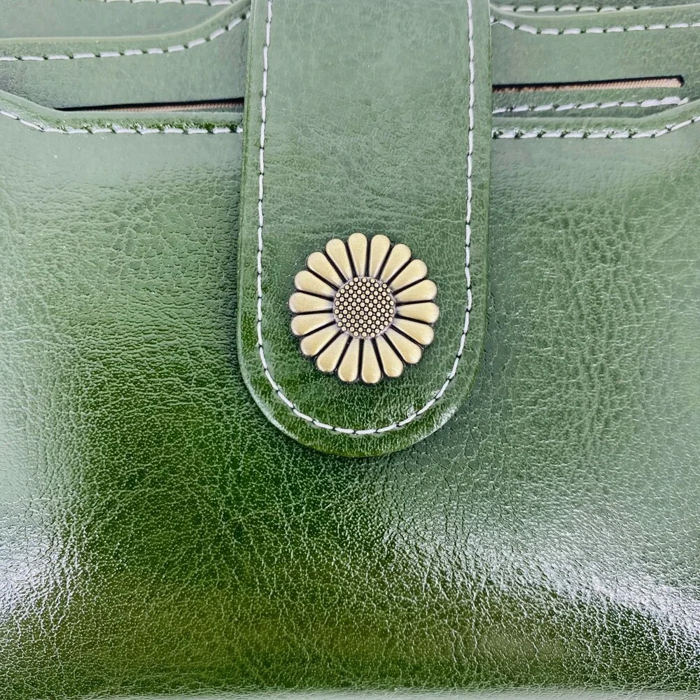 New Best Wishes For You Green Leather Wallet 4 Leaf Clover Lucky Gift With Box